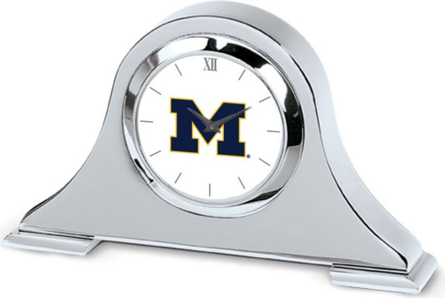 Michigan Wolverines CSI Silver Napoleon Desk Clock With Colored Medallion