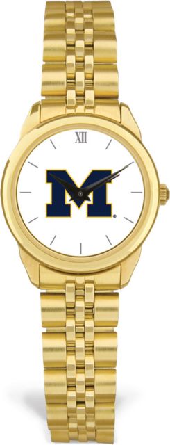 Michigan Wolverines CSI Women's Gold Rolled Link Watch (Gift Box) With Colored Medallion