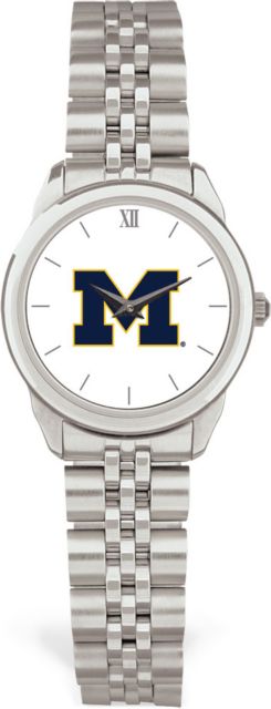 Michigan Wolverines CSI Women's Silver Rolled Link Watch (Gift Boxed) With Colored Medallion