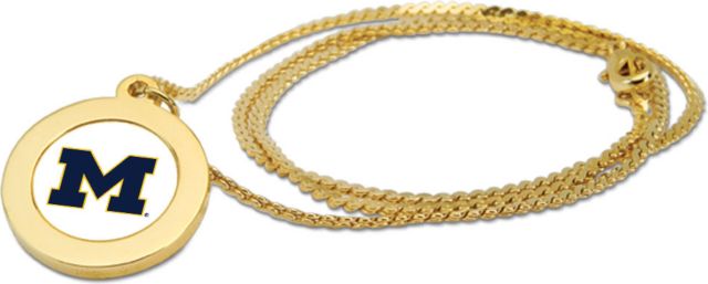 Michigan Wolverines CSI Gold Pendant Necklace With Colored Medallian