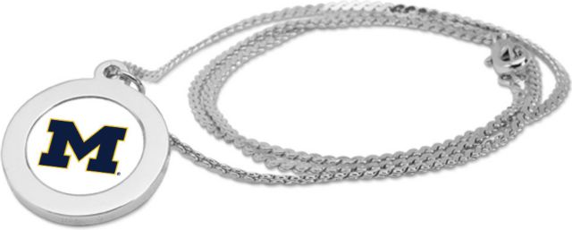 Michigan Wolverines CSI Silver Pendant Necklace With Colored Medallian