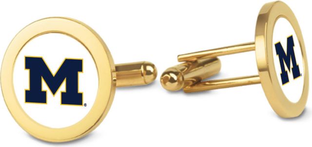 Michigan Wolverines CSI Gold Cufflinks (Gift Boxed) With Colored Medallion