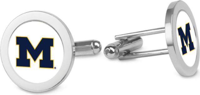 Michigan Wolverines CSI Silver Cufflinks (Gift Boxed) With Colored Medallion
