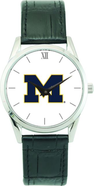 Michigan Wolverines CSI Men's Stainless Steel Wristwatch (Gift Boxed) Color Medallion Withhite Background