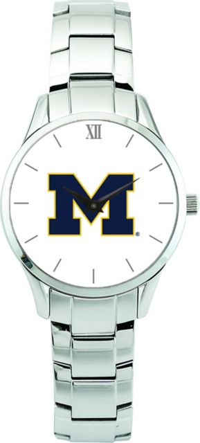 Michigan Wolverines CSI Men's Stainless Steel Wristwatch (Gift Boxed) Color Medallion Withhite Background