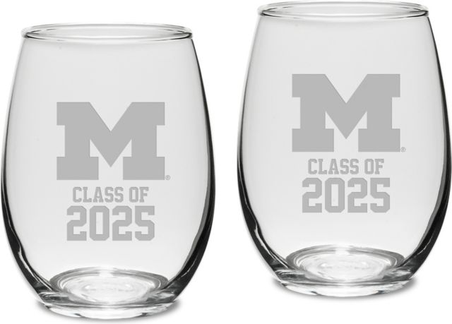 Michigan Wolverines Class of 2025 Set of 2 - 21 oz Stemless Wine Glass