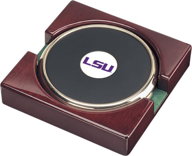 LSU Tigers CSI Set Of 2 Gold Round Coaster Gift Boxed With Colored Medallion