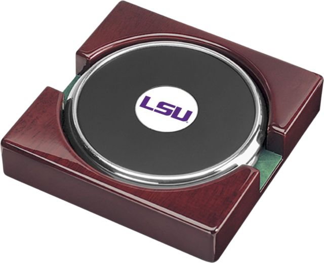 LSU Tigers CSI Set Of 2 Silver Round Coaster Gift Boxed With Colored Medallion