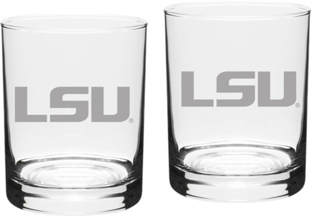LSU Tigers Set Of 2 - 14 Oz Classic Double Old Fashion Glasses