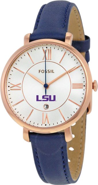 LSU Tigers Fossil Jacqueline Navy Leather Watch