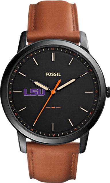 LSU Tigers Fossil The Minimalist Slim Light Brown Leather Watch