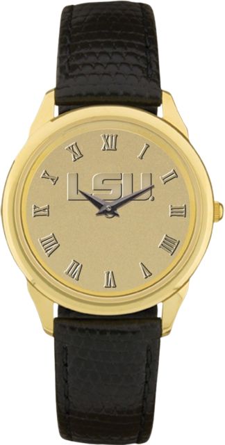 LSU Tigers Men's Gold Medallion Black Leather Wristwatch