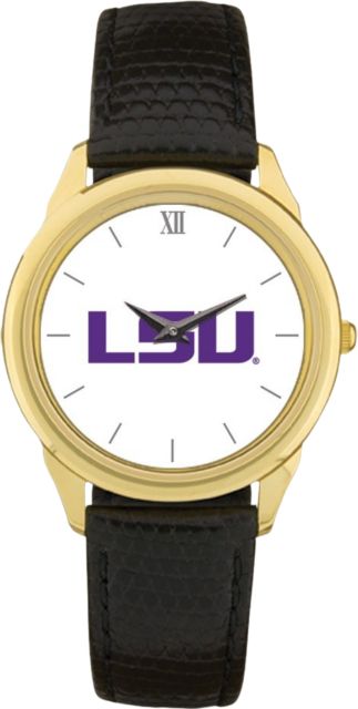 LSU Tigers CSI Men's Black Leather Wristwatch (Gift Boxed) With Colored Medallion