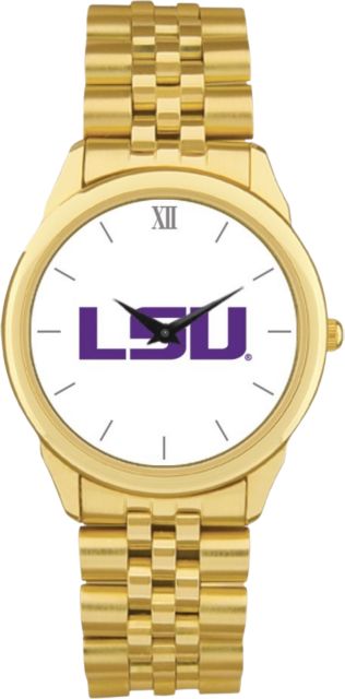 LSU Tigers CSI Men's Gold Rolled Link Wristwatch (Gift Box) With Colored Medallion