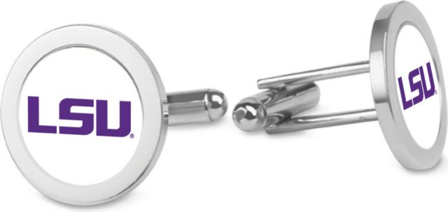 LSU Tigers CSI Silver Cufflinks (Gift Boxed) With Colored Medallion