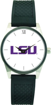 LSU Tigers CSI Men's Wristwatch (Gift Boxed) With Black Silicone Strap And Color Medallion.