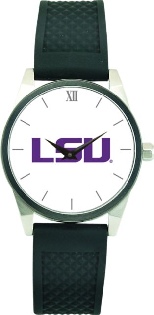 LSU Tigers CSI Men's Wristwatch (Gift Boxed) With Black Silicone Strap And Color Medallion.