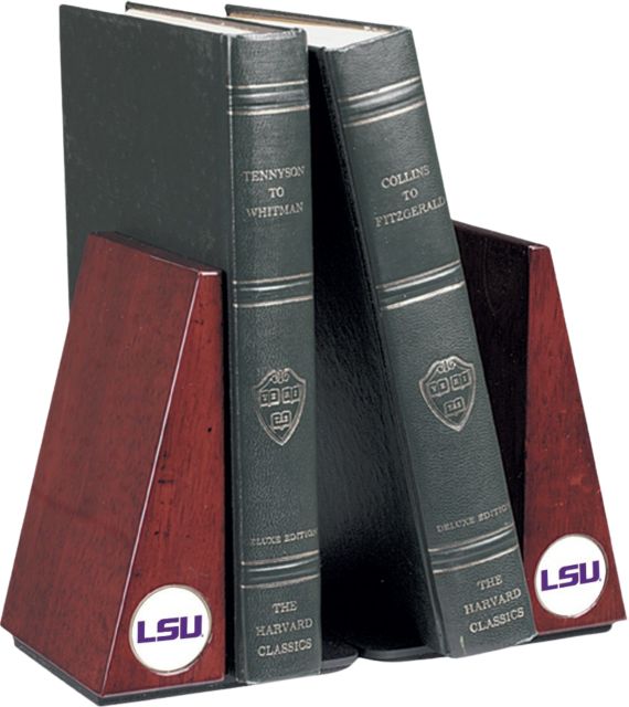 LSU Tigers CSI Rosewood Bookends Gift Boxed With Colored Medallion